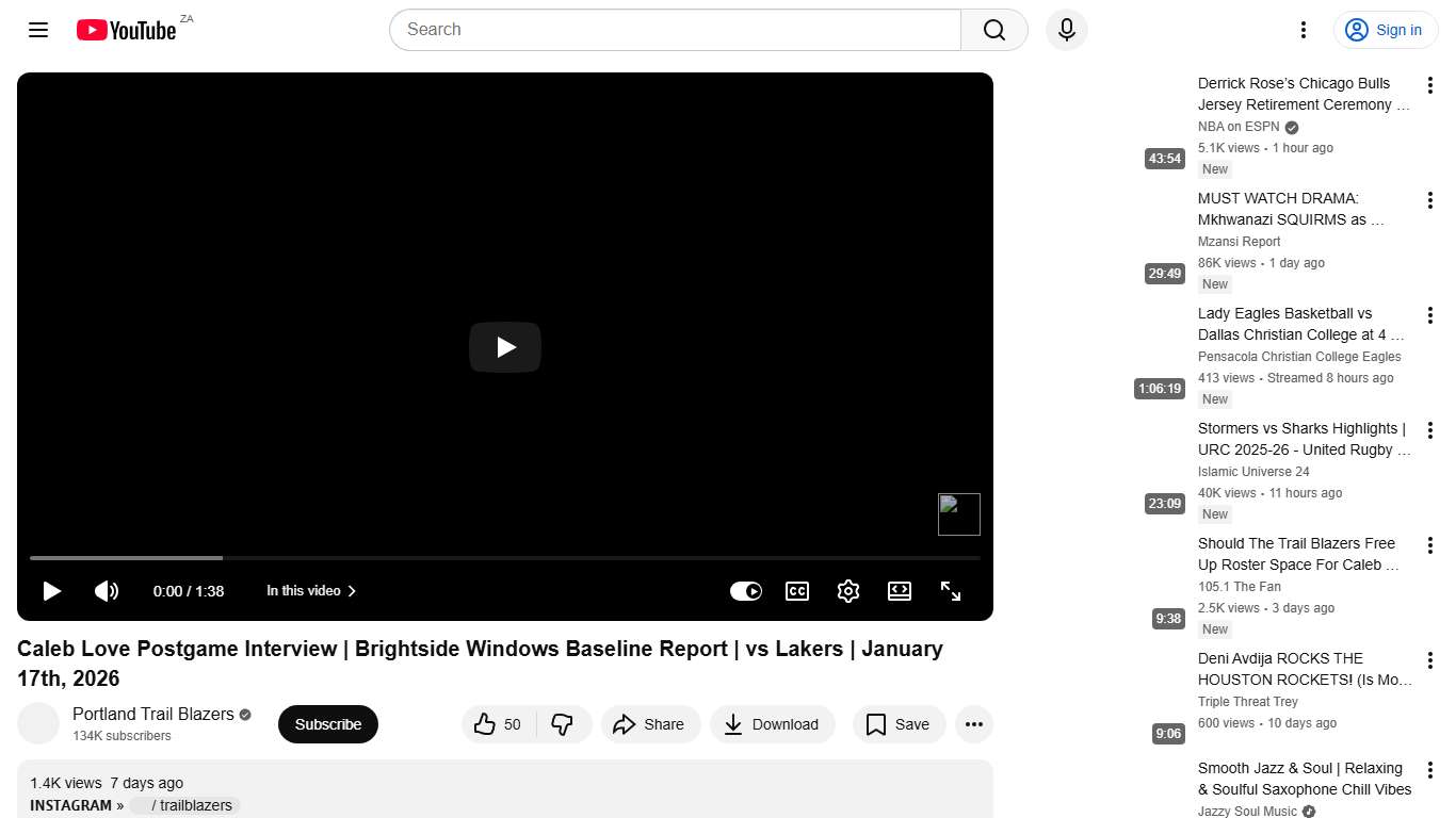 Caleb Love Postgame Interview Brightside Windows Baseline Report vs Lakers January 17th, 2026 - YouTube